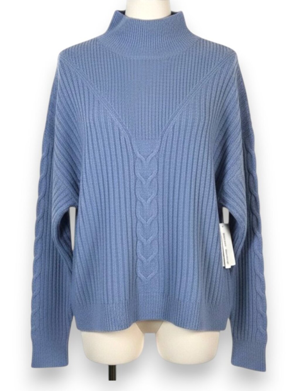 RD Style Blue Mock Neck Ribbed Cable Knit Sweater Size Large NWT